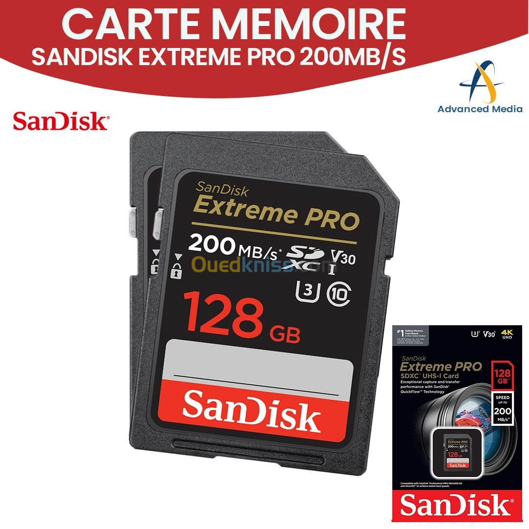 Carte mémoire SanDisk Extreme PRO jusqu'à 200 Mo/s 32Go / 64Go