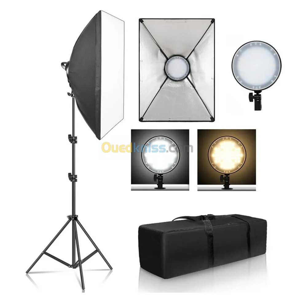 Kit d'éclairage softbox professionnel 45W led bi color 