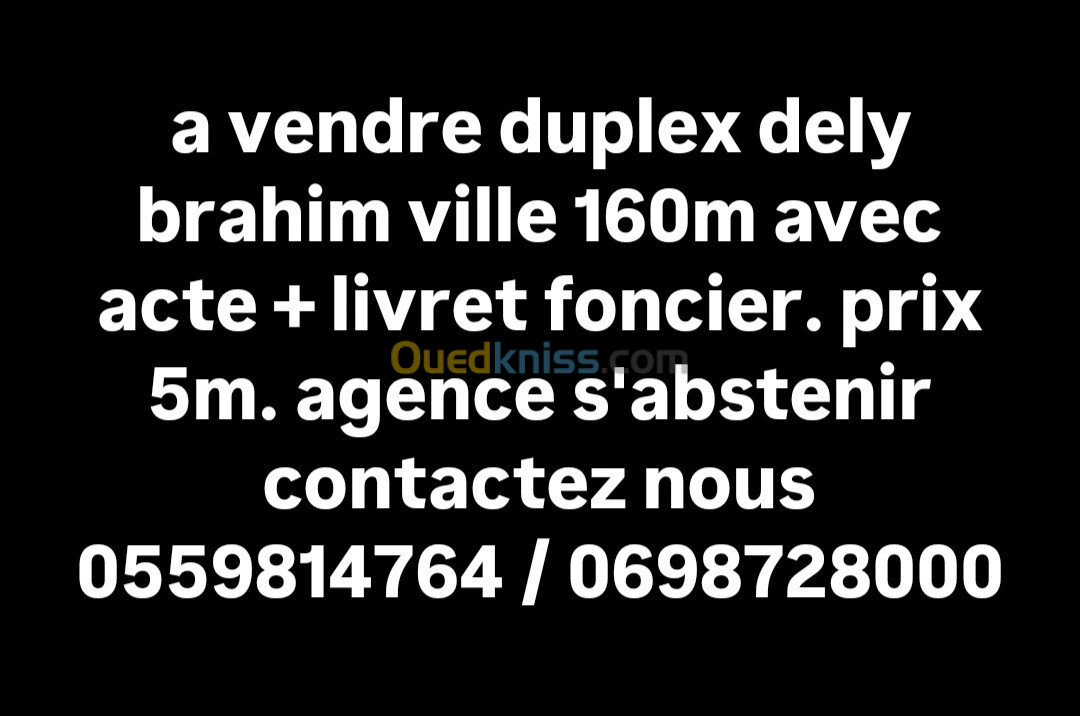 Vente Duplex Alger Dely brahim