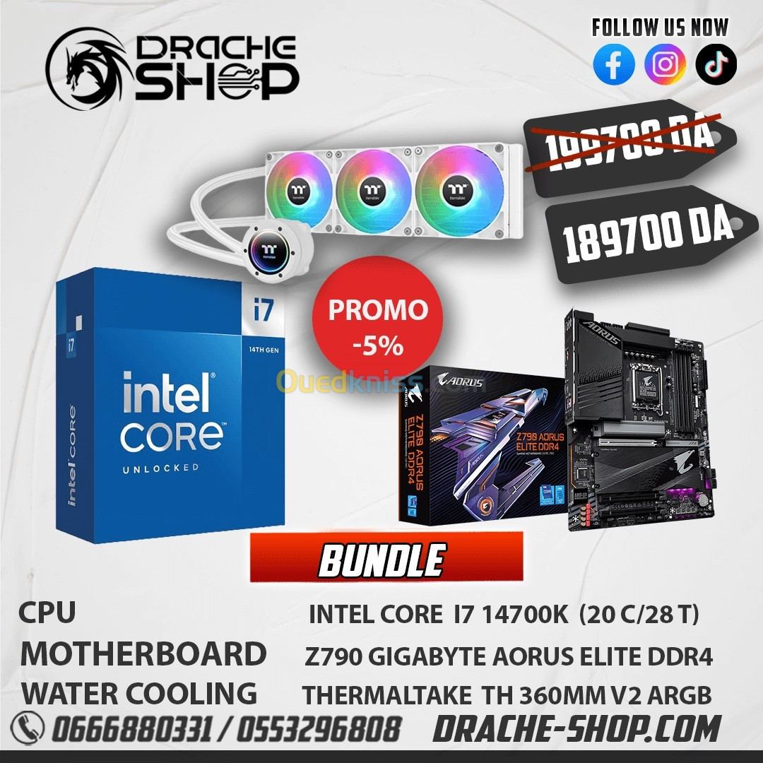 Combo Intel I7 14700K + Carte mère Z790 Gigabyte + Water Cooling Thermaltake TH 360 V2 ARGB