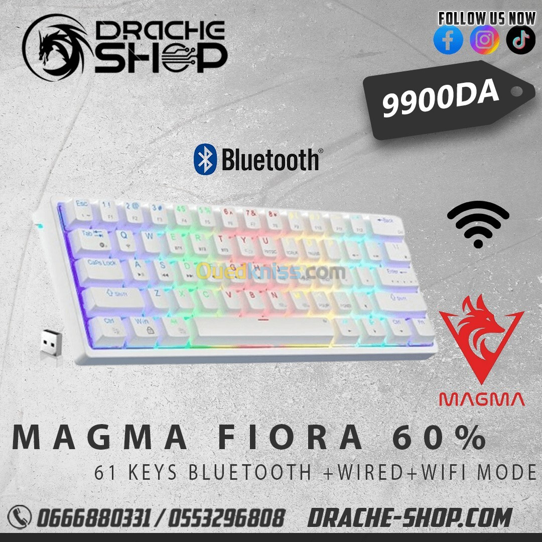 Clavier Gaming MAGMA FIORA 60% Crystal Wired +Bluetooth + 2.4 Ghz