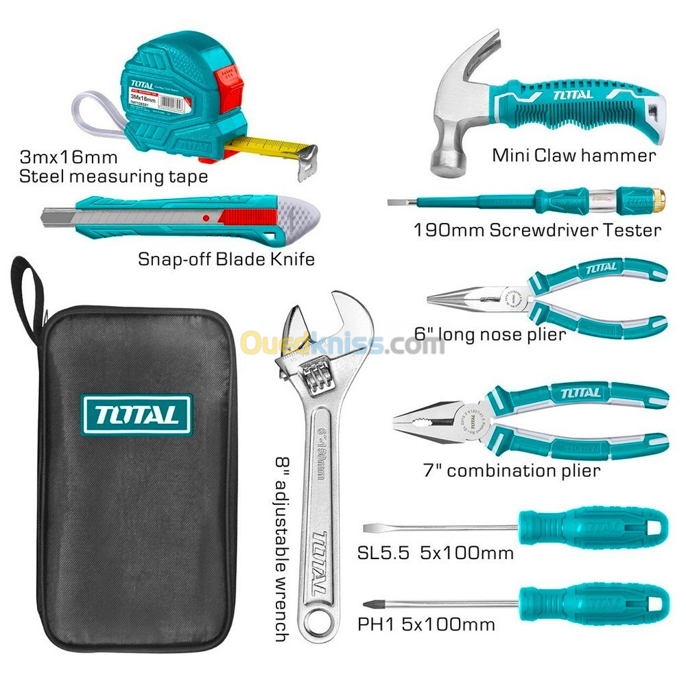 Sac outils à mains 9 pièces TOTAL