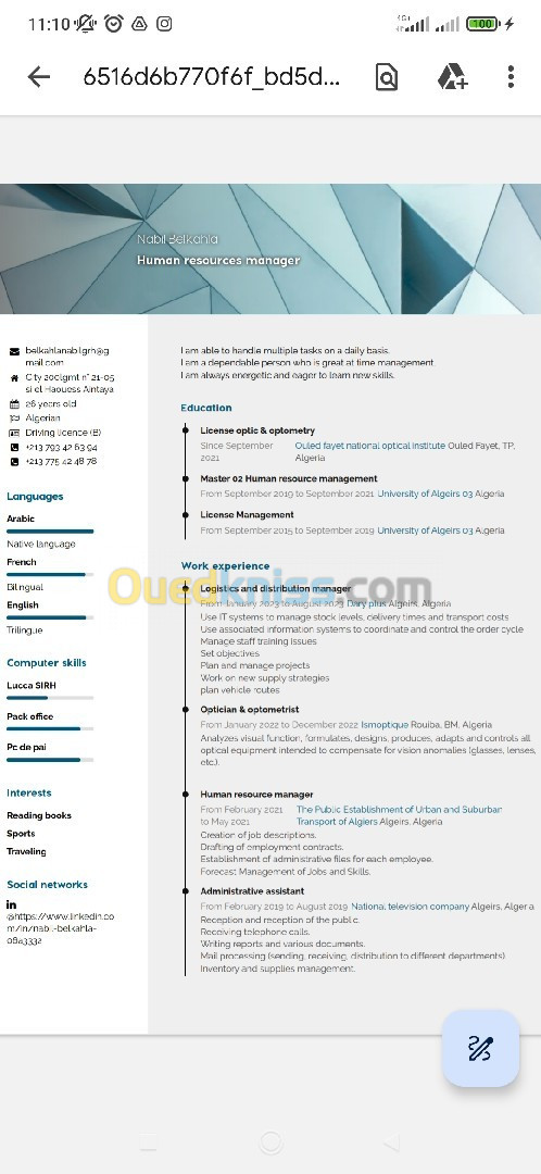 Chargé des ressources humaines 