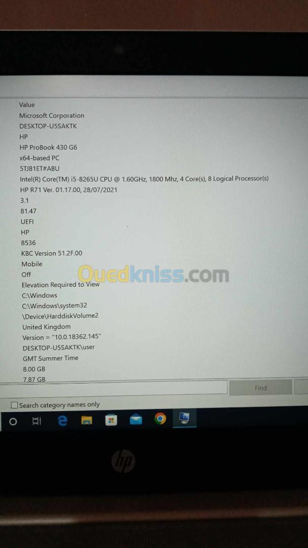 HP PROBOOK 430 G6 I5-8265U 8Go 256Go SSD