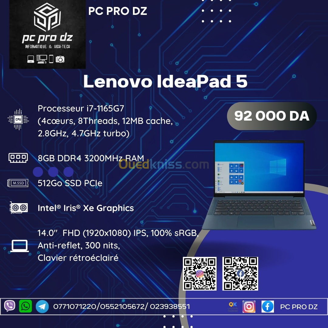 Lenovo IdeaPad 5 i7 1165G7 8GB DDR4 512Go SSD 14 FHD Intel Iris Xe Graphics