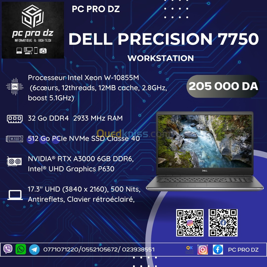 DELL Precision 7750 Xeon W-10855M 32 Go DDR4 512 Go SSD 17 Pouces RTX A3000 6GB