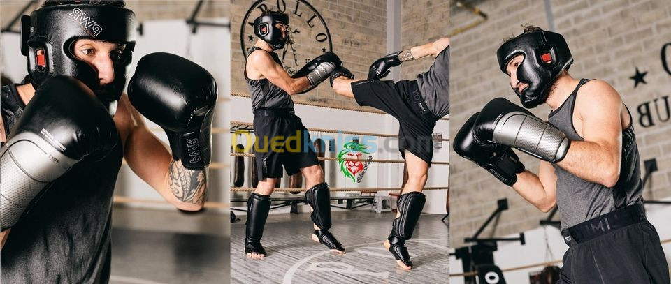 GANTS BOXE + PROTÈGE TIBIAS DECATHLON DE KICK BOXINGMuay thaï MMA قفاز ملاكمة+حامي الساق