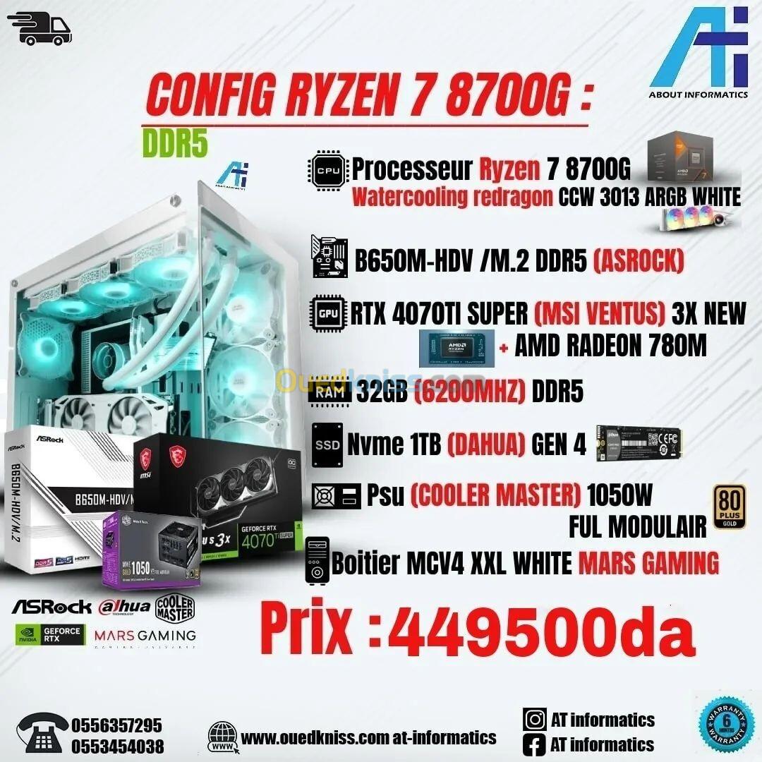 Config pc AMD ryzen 7 8700G AVEC RTX 4070TI SUPER 16GB MSI VENTUS 3X NEW