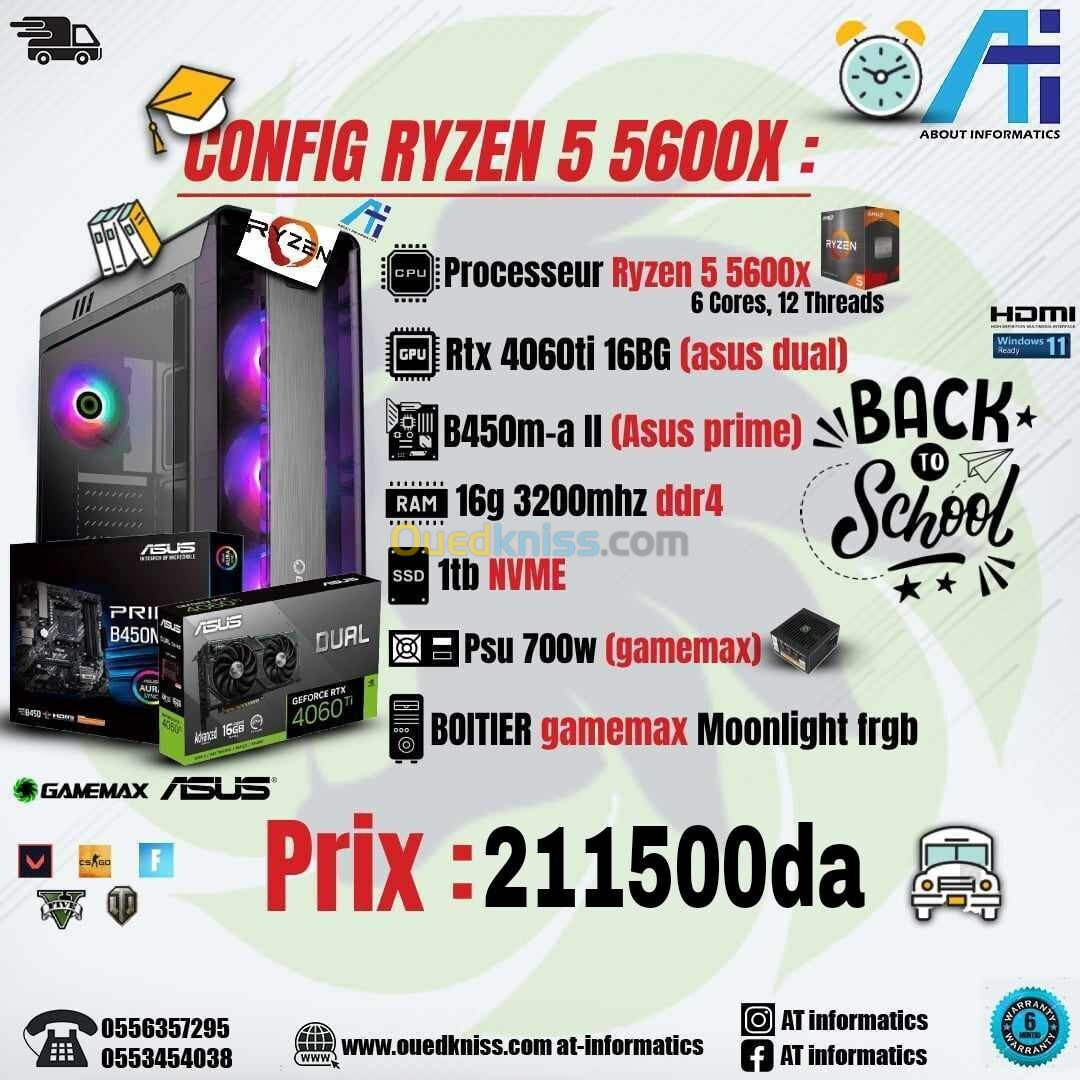 Config pc AMD ryzen 5 5600x avec rtx 4060TI 16GB ASUS DUAL NEW