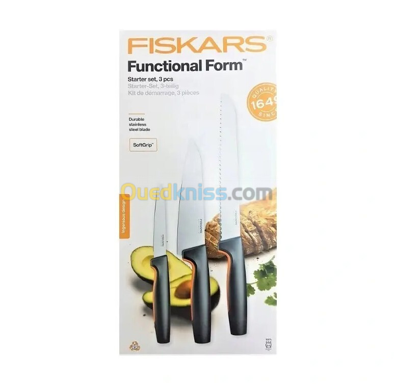 Fiskars Ensemble de couteaux de cuisine FUNCTIONAL FORM, 3 pièces,