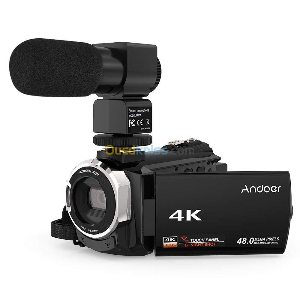 Andoer 4K 1080P 48MP WiFi Caméra vidéo numérique Caméscope Enregistreur avec écran tactile 3 pouces