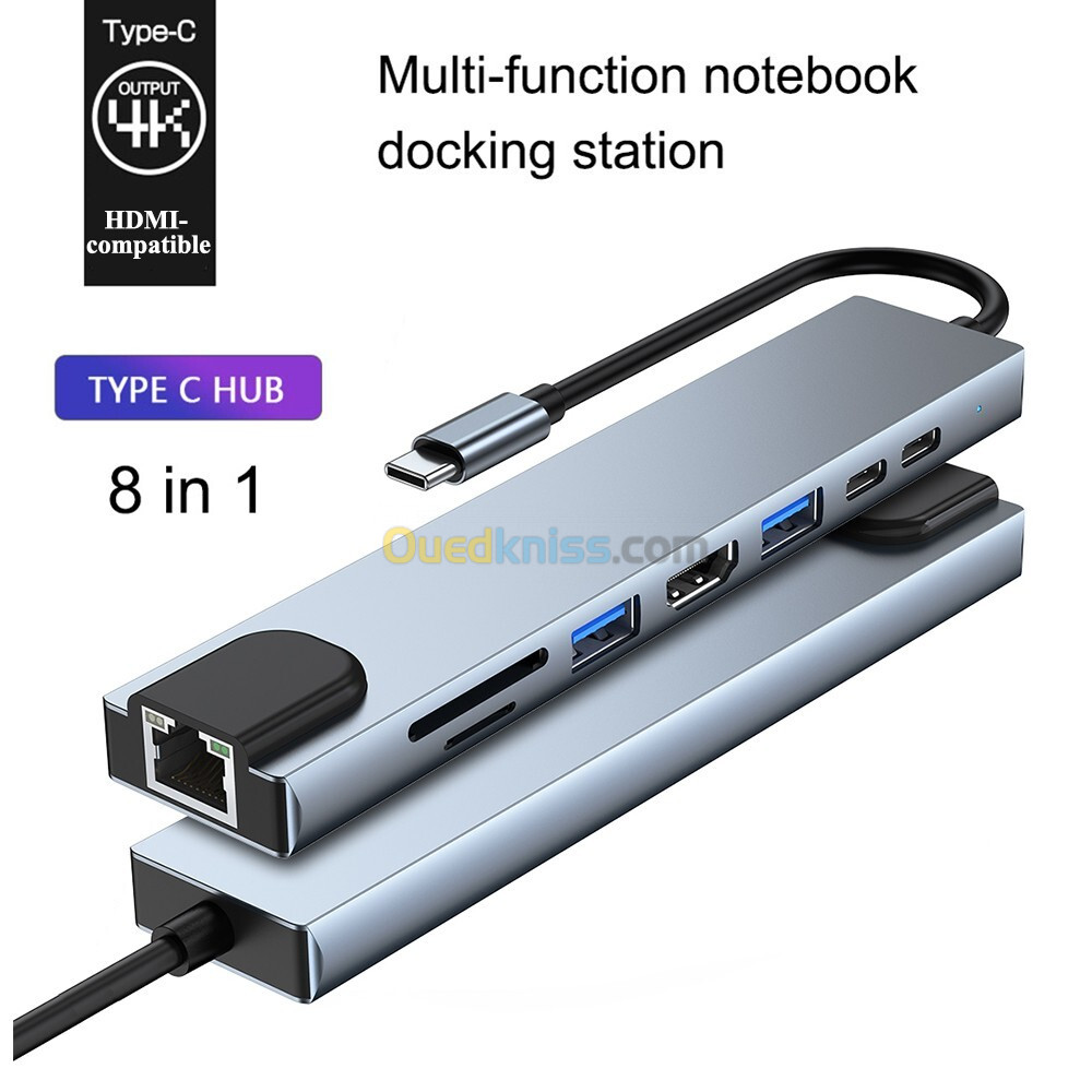 Station d'accueil multifonctionnel 8en1 type-C adaptateur