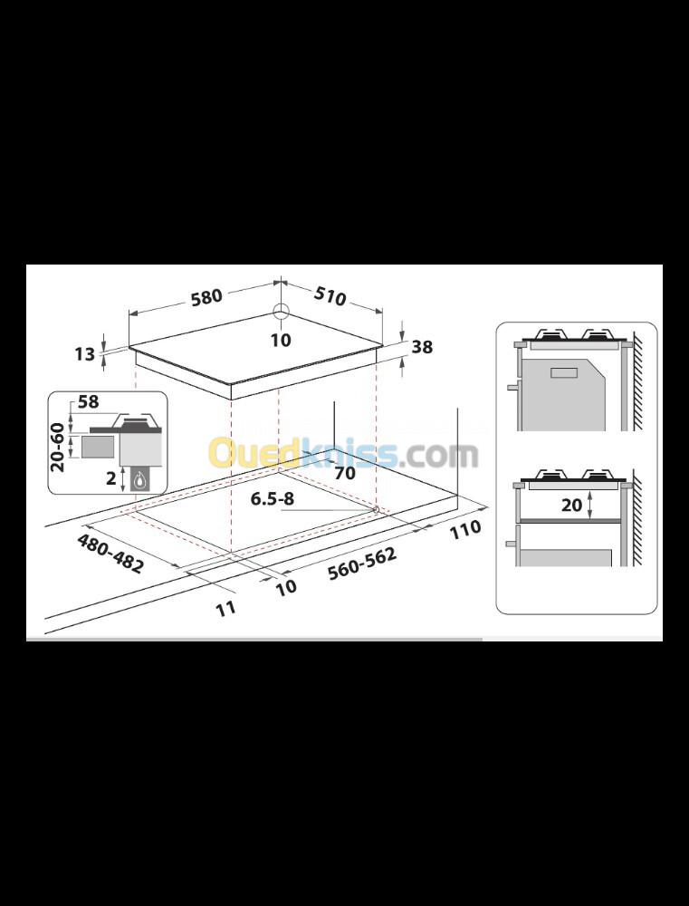 PLAQUE DE CUISSON WHIRLPOOL 4 FEUX INOX 60CM TGML660IX EUROPÉEN 