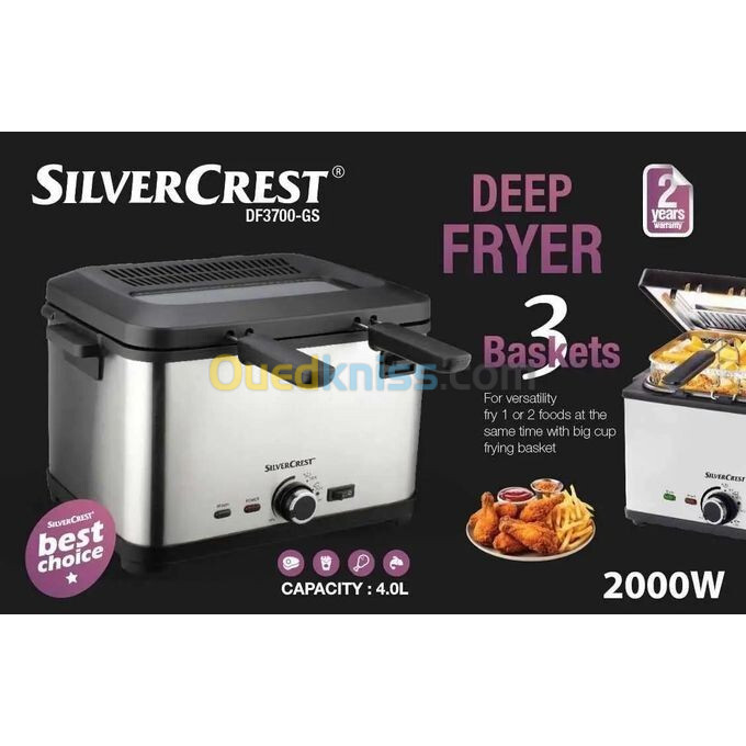 Friteuse 3 en 1 en acier inoxydable, 4 L 2000 W