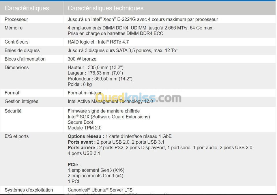 Workstation Dell PowerEdge T40 Intel Xeon E-2224G 16 Go 1 To