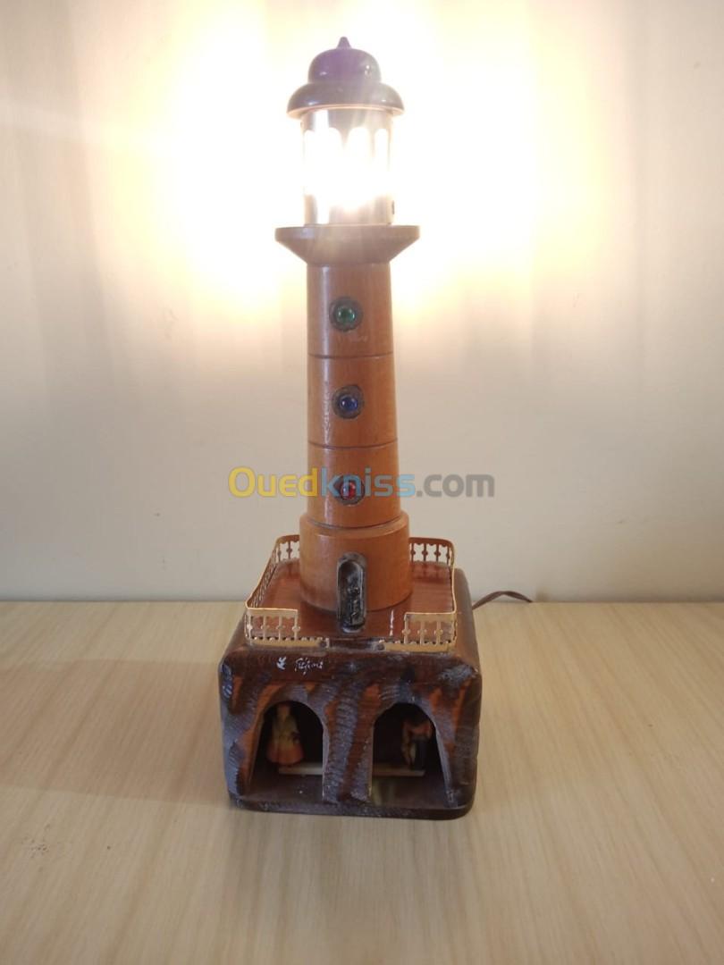 Vintage Phare lampe miniature en bois des années 50's / 60's 