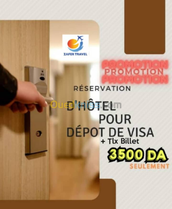 Réservation D'hôtel confirmer/ Tlx billet pour depot visa