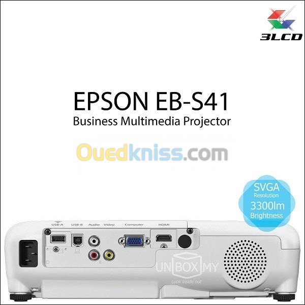 Data Show EPSON EB-S41 SVGA, 3300Lm, VGA, HDMI, USB 2.0, USB Type A/B, RJ45 video projecteur