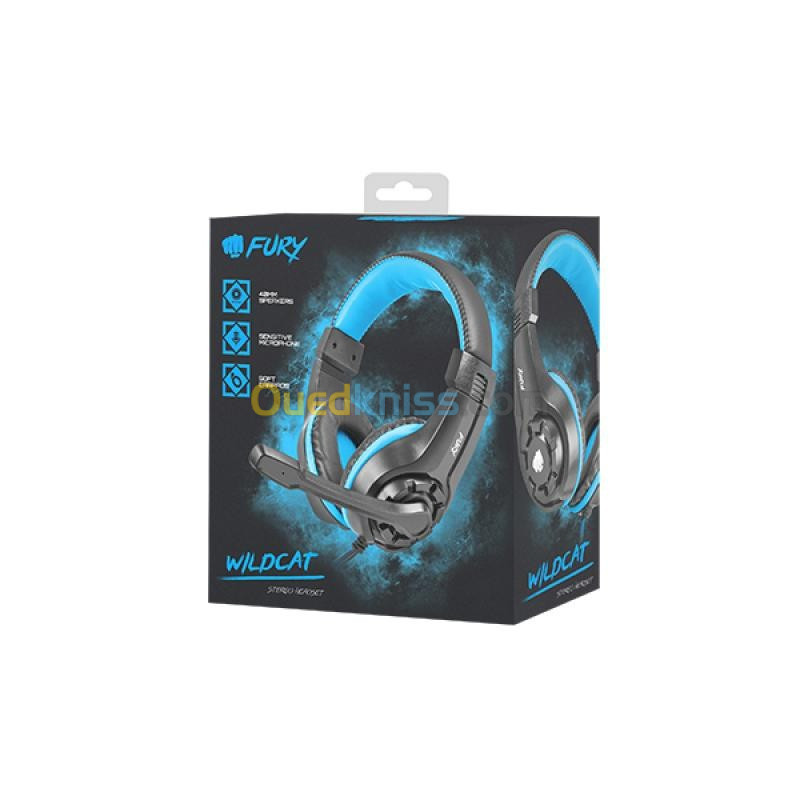 CASQUE GAMING RGB FURY WILDCAT AVEC FIL NOIR/BLEU/USB 