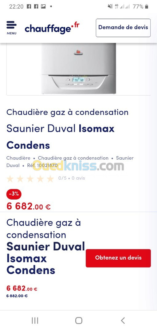 Chaudières SAUNIER DUVAL isomax condens 35kw et 25kw ventouse condensation avec telecomande