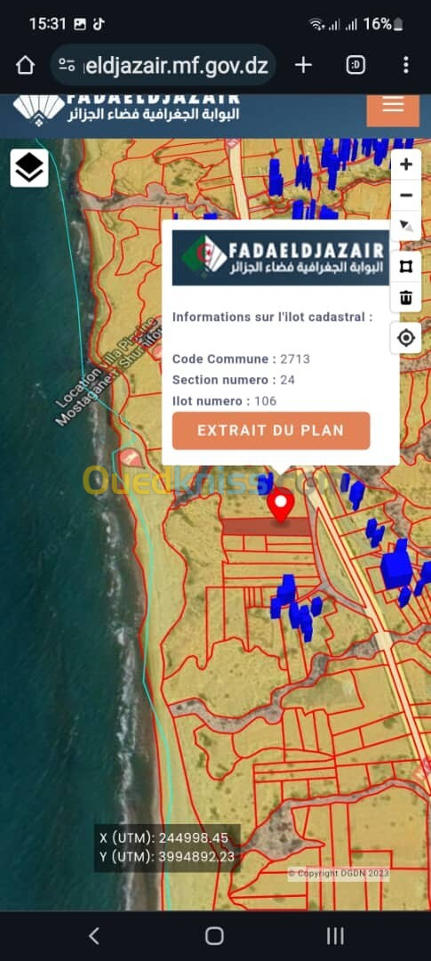 Vente Terrain Mostaganem Abdelmalek ramdane