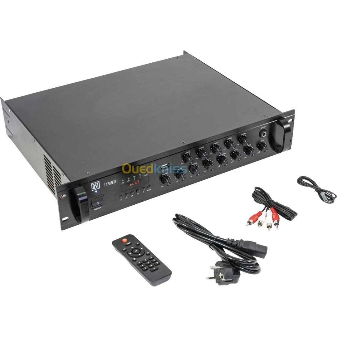 AMPLIFICATEUR-MIXAGE PA A 5 ZONES 350W AVEC USB, BLUETOOTH, FM & TELECOMMANDE