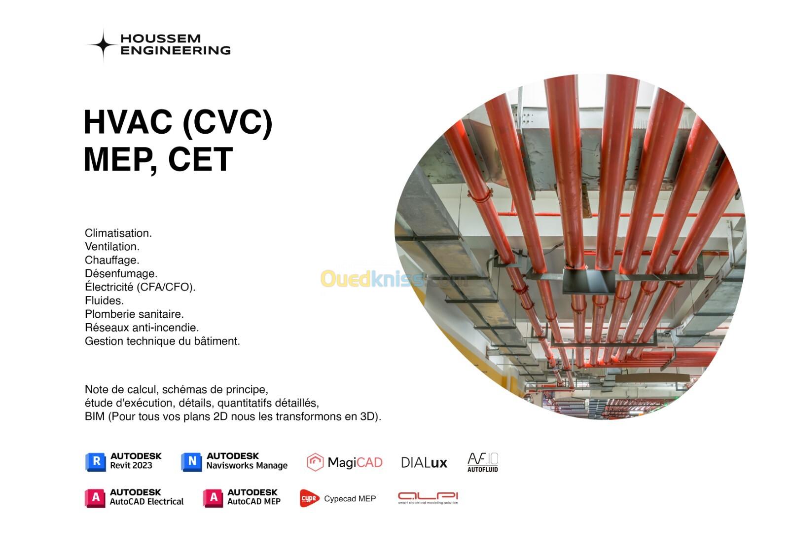 Etude Engineering HVAC(CVC)/MEP/CET et VRD/INFRASTRUCTURES