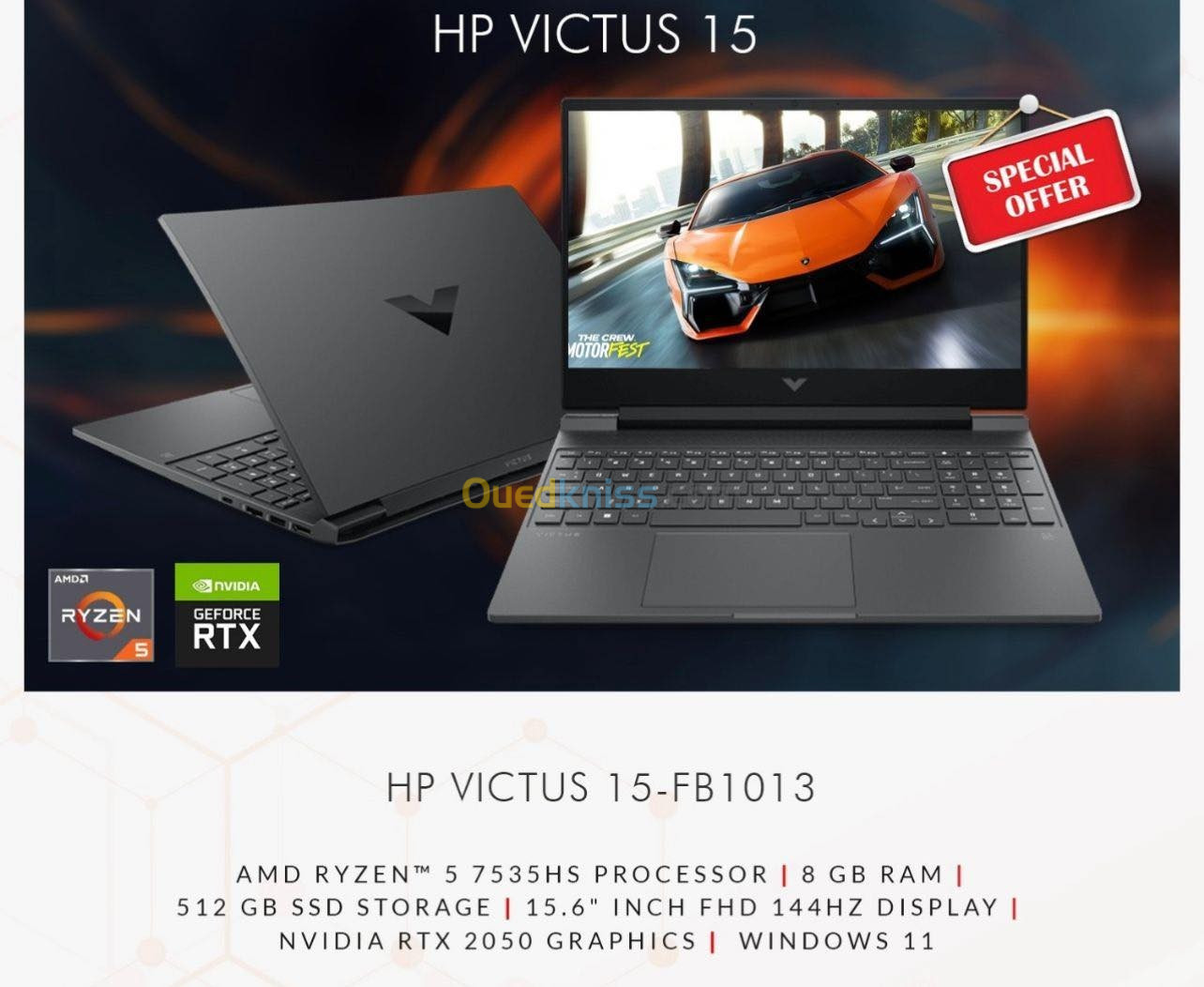 HP VICTUS RYZEN5 7535HS 08GB DDR5 512 NVME NVIDIA RTX 2050 04GB 15.6" FHD 144HZ
