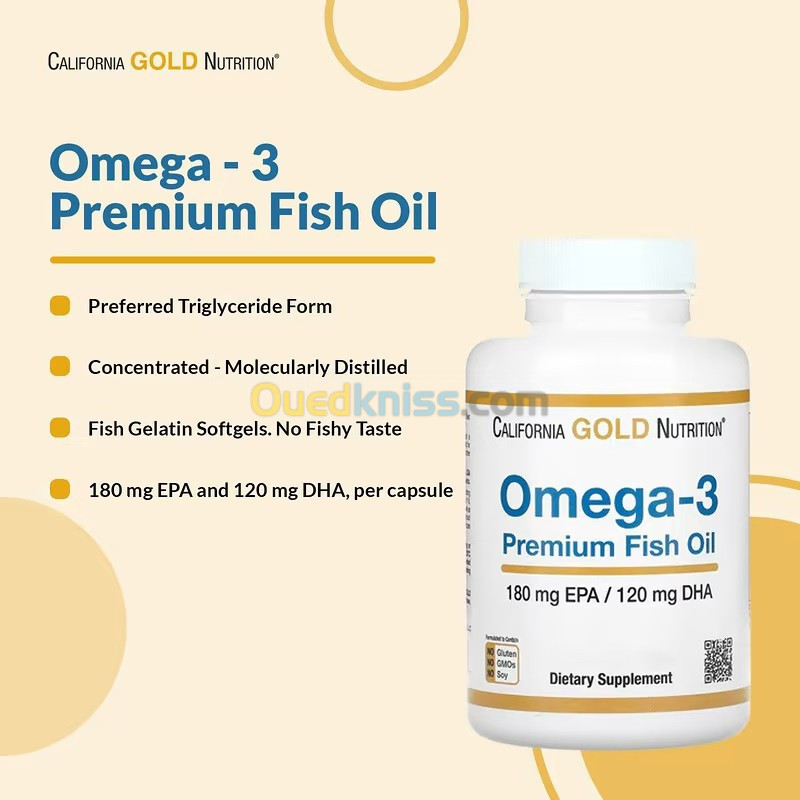 Oméga-3, California Gold Nutrition, 100 capsules à base de gélatine de poisson (HALAL)