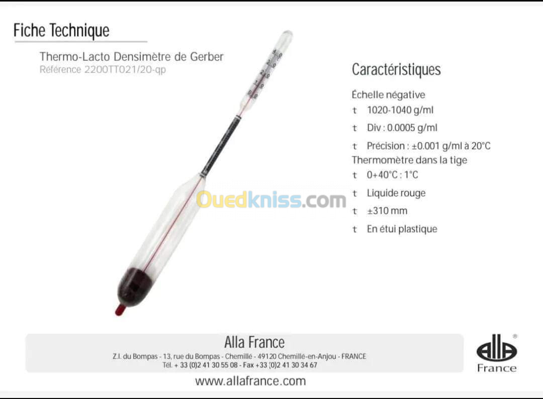 Disponible thermolactodensimètre lait جهاز قياس  حرارة و كثافة الحليب العلامة: ALLA