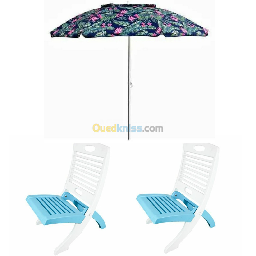 Pack Parasol 1.80m + 2 chaise pliante 