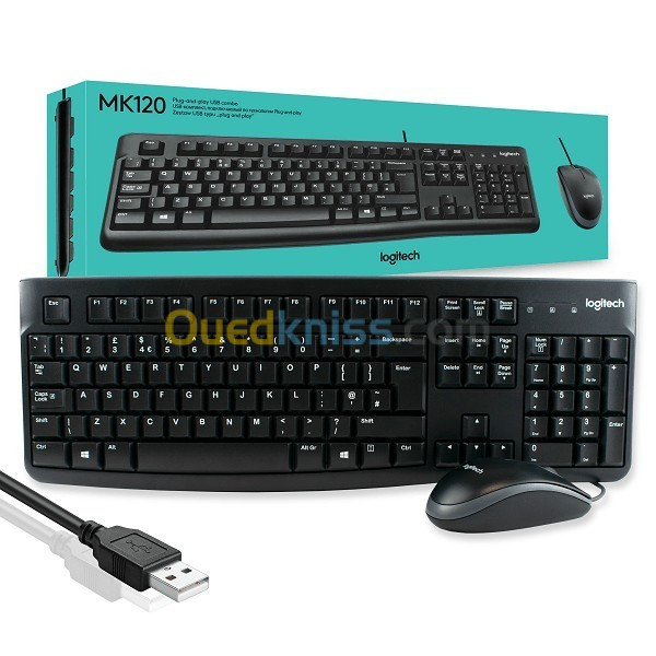 CLAVIER + SOURIS FILAIRE LOGITECH DESKTOP MK120 (AZERTY Français)