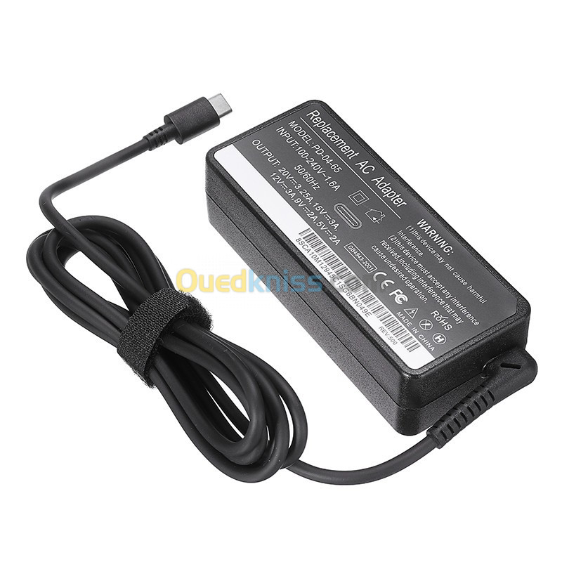 Chargeur Laptop Usb Type-C 5V-2A - 9V-2A - 12V-3A - 15V-3A -  65W 