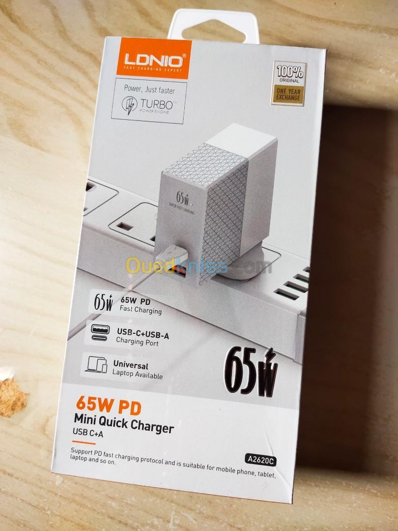 Mini chargeur rapide 2en1 Laptop&Smartphone LDNIO 65W Type-C