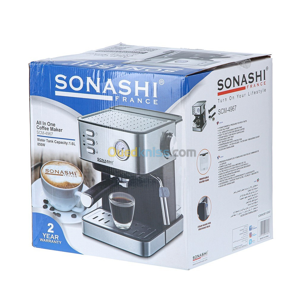 SONASHI Cafetière Expresso 15Bars 850W SCM-4967