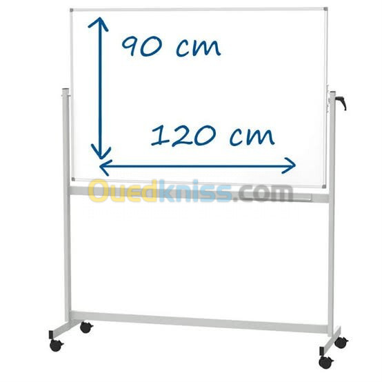 Tableau blanc magnétique à roulettes, double face, rotatif