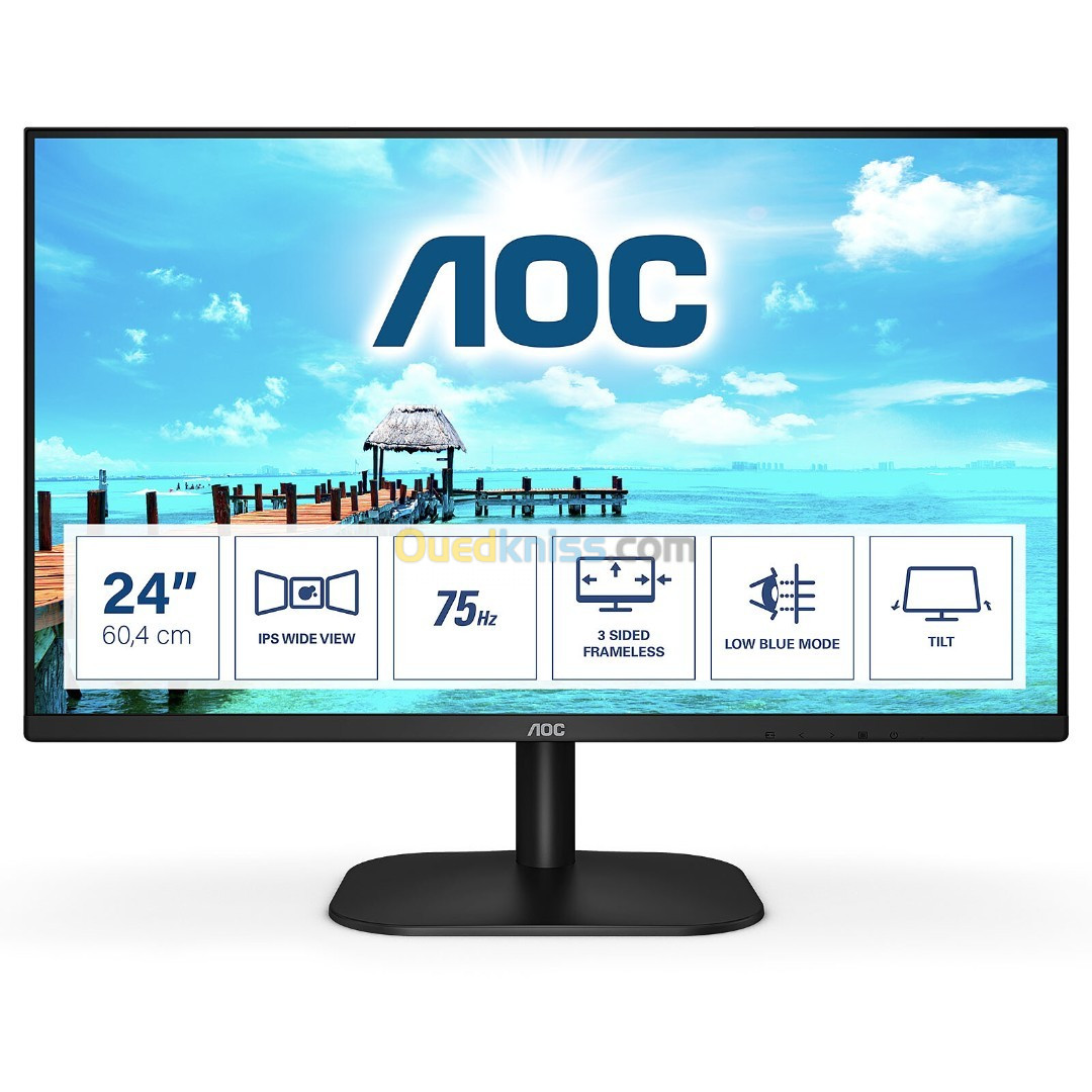 Ecran AOC 23.8" LED - 24B2XH - FHD 1080p - 4 ms (gris à gris) - Dalle IPS - HDMI - VGA - Noir