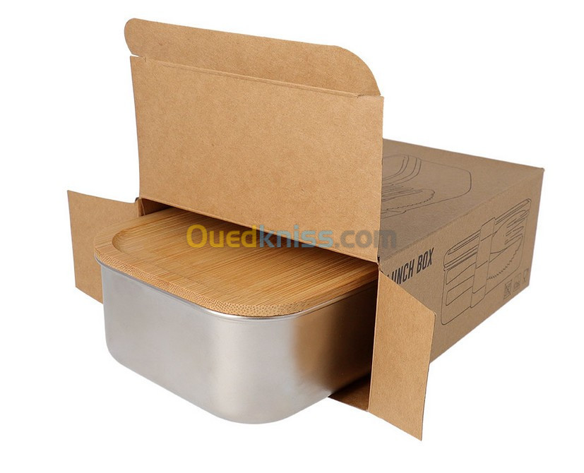 Lunch box haut de gamme en inox avec couverts et couvercle en bambou