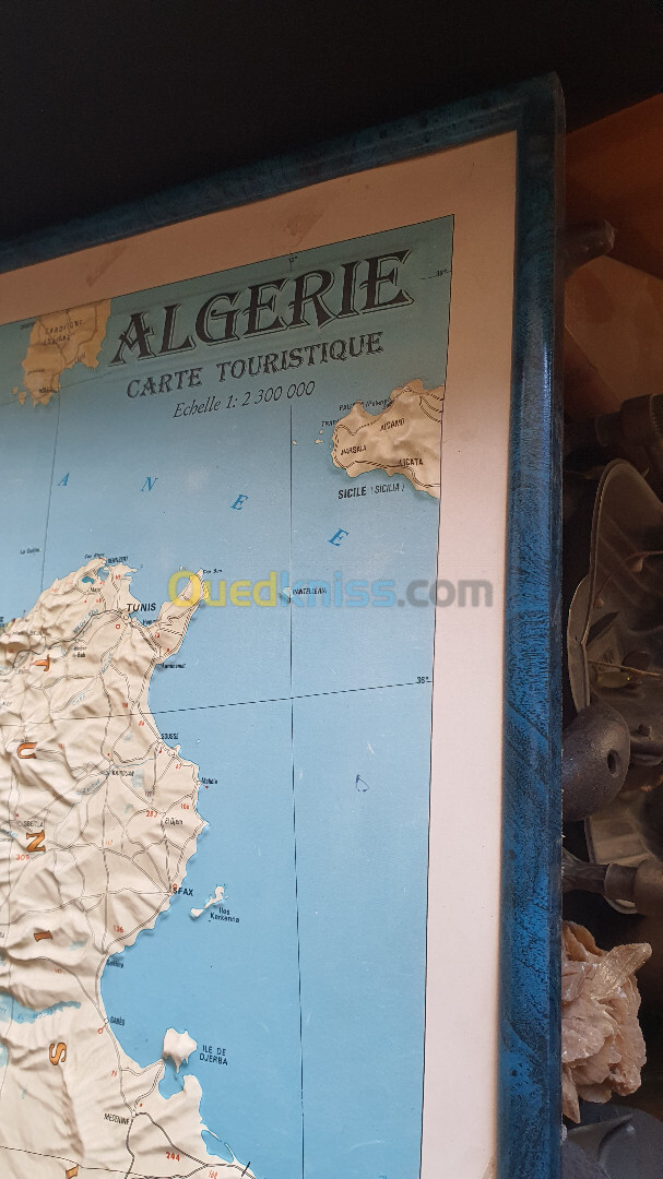 2 Cartes murales en relief 3D Cartes Algérie Carte Touristique topographique avec encadrement