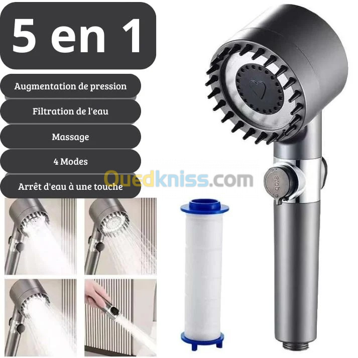 Pommeau de douche haute pression, 4 modes, filtre portable, robinet de pluie, accessoires innovants