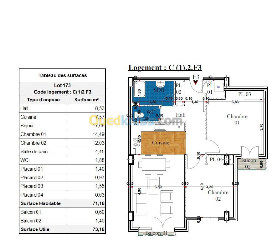 Vente Appartement F3 Béjaïa Bejaia