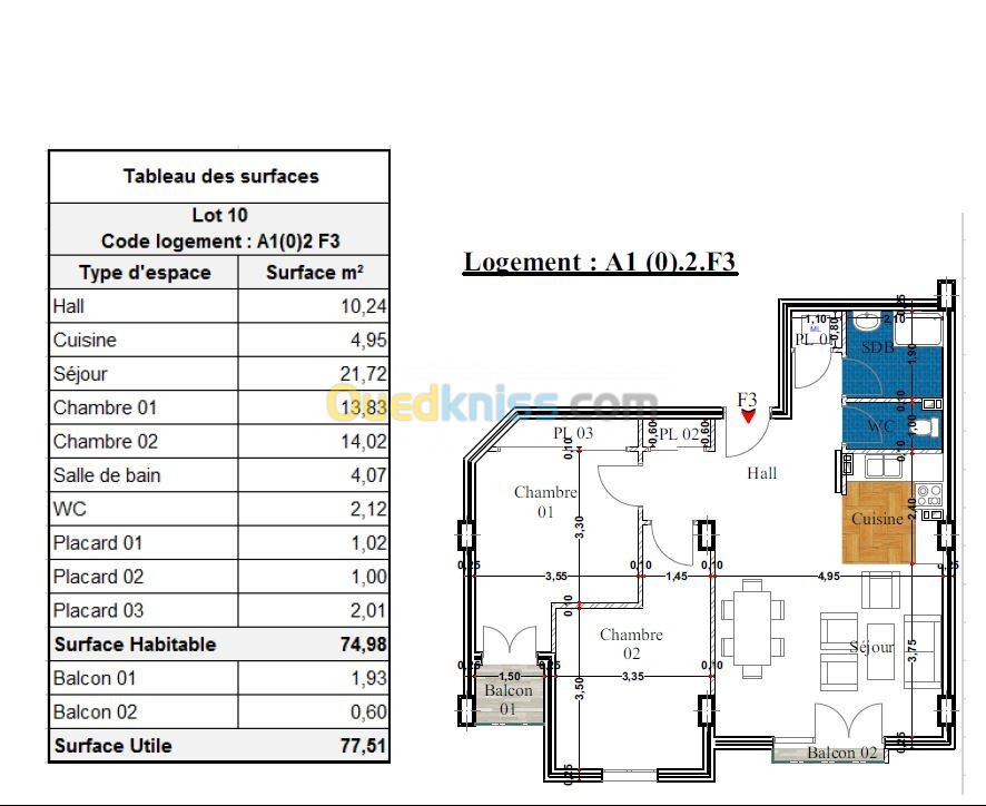 Vente Appartement F3 Béjaïa Bejaia