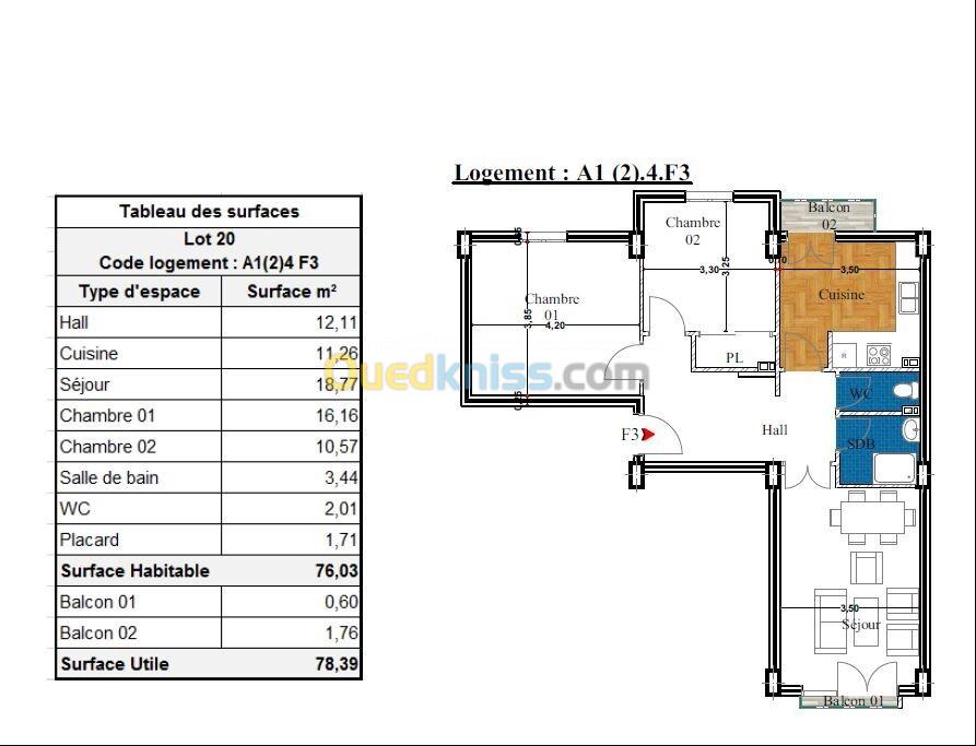 Vente Appartement F3 Béjaïa Bejaia