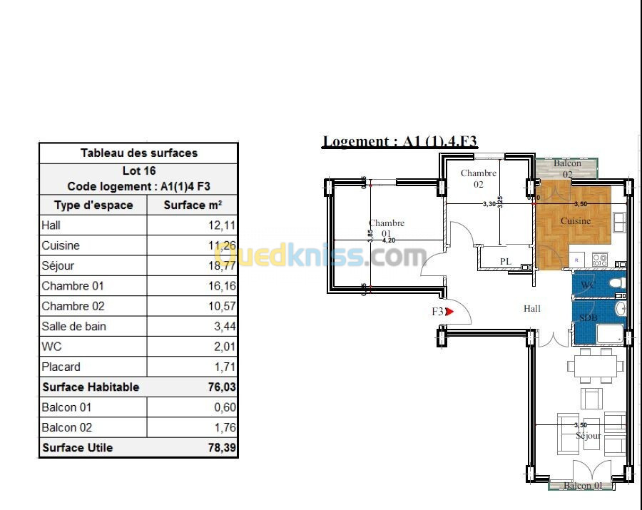 Vente Appartement F3 Béjaïa Bejaia