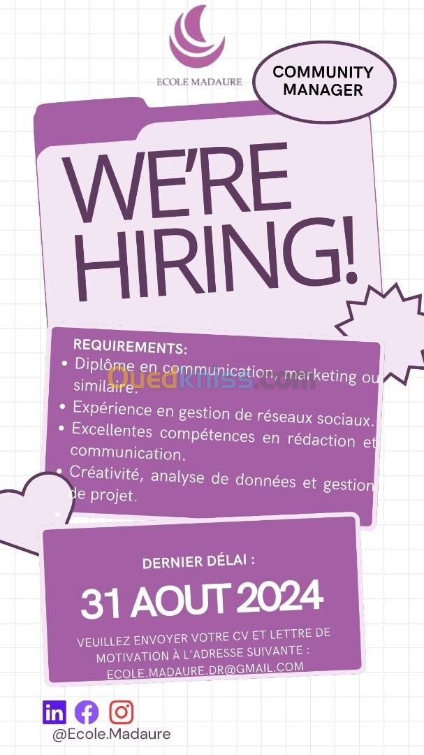 Cherche Community Manager expérimenté(e) pour gestion de réseaux sociaux