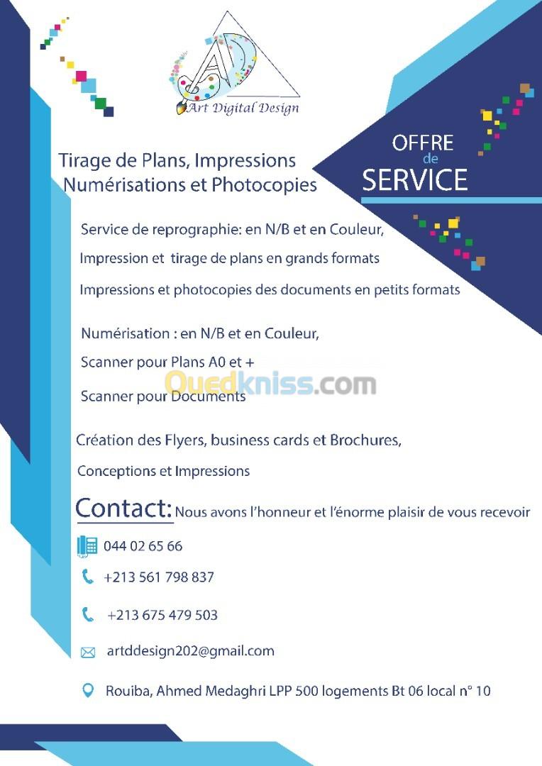 Tirage de Plans, Impressions Numérisations et Photocopies