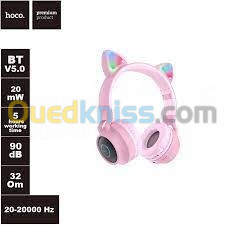 Casque Bluetooth HOCO W27 LED Oreille de Chat pour Filles-Rose - Alger  Algérie