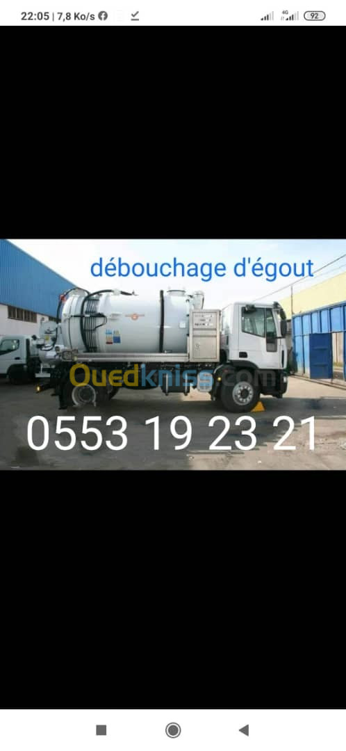 Debouchage canalisations curage des conduites, vidange fosses septique. 