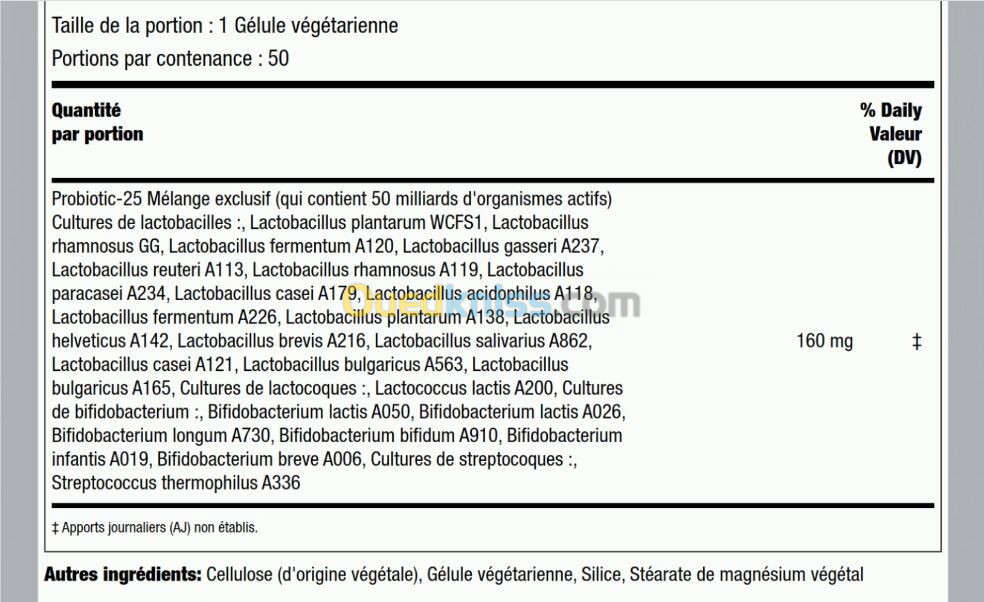 Piping Rock Probiotique 25 souches 50 milliards d'organismes et prébiotique 50 Gélules végétales