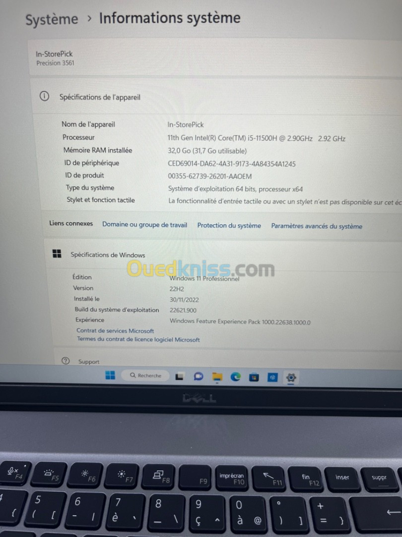 DELL PRECISION 3561 I5-11500H 15 POUCES 512SSD 32RAM NVIDIA T600 04GB DDR6 NEUF GARANTIE 06MOIS